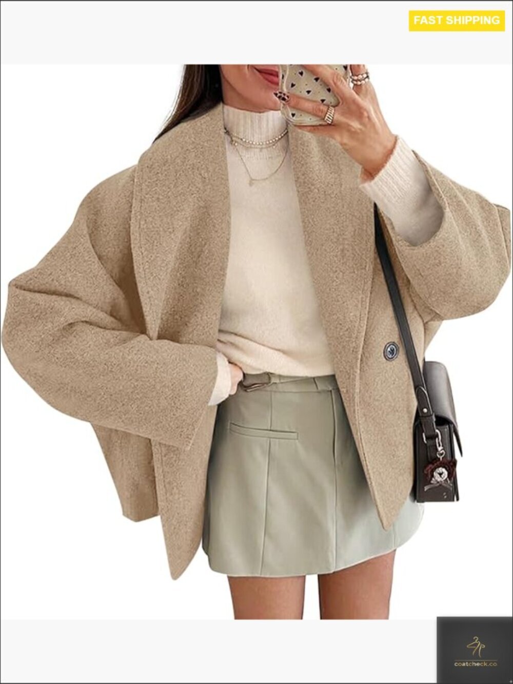 Oversized Double Breasted Cropped Peacoat Wool Blend Winter Outerwear